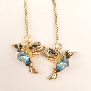Hanging Hummingbird Threader Blue Gemstone Jewelry Earrings